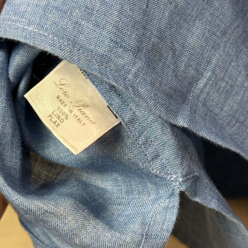 Loro Piana Blue 100% Linen Short Sleeve Button Down Shirt Size XXL - Picture 3 of 9